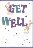 Overflowing with uplifting charm, this get well card brings together the unique friendliness of Castelnau in an illustrated embrace. Two delightful characters-a soft teddy bear and a playful puppy-appear ready to leap from the page, each gently supporting vibrant, bold letters spelling out 'Get Well.' Indigo and teal tones in the typography shimmer with friendly confidence, contrasting beautifully with a creamy, inviting backdrop that recalls the peaceful mornings on Castelnau's tree-lined streets. Scattered stars in various purples and blues glisten, evoking hope and possibility, while the expertly rendered fur textures invite the imagination to reach out and feel their comforting warmth. The whole scene exudes heartfelt support, echoing the care found in every bouquet delivered by Florist Castelnau to homes and hospitals nearby. This card radiates kindness and optimism, a perfect companion to locally selected flowers sent with genuine wishes for a swift and gentle recovery.